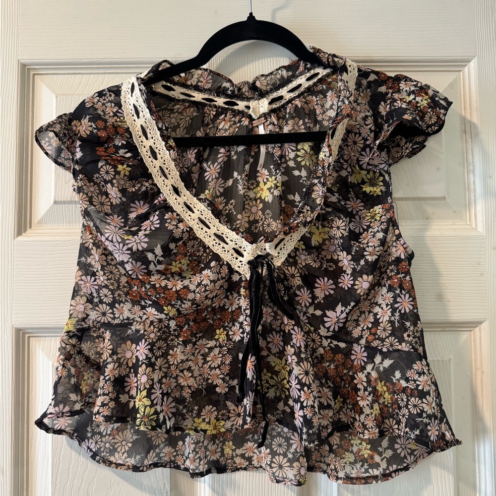 Floral Lace-Trim Short Sleeve Blouse free people